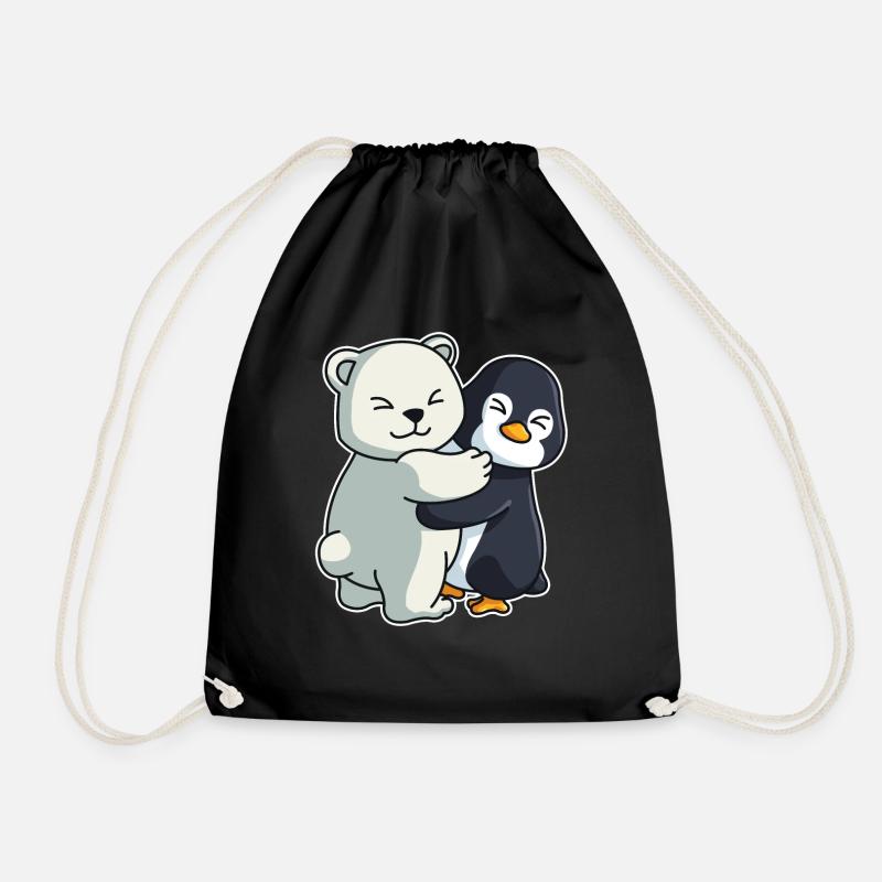 Eisbär und Pinguin niedliche Tiere knuddeln - Turnbeutel - Schwarz