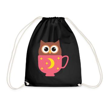 Eule in der Tasse - Turnbeutel - Schwarz - Vorne