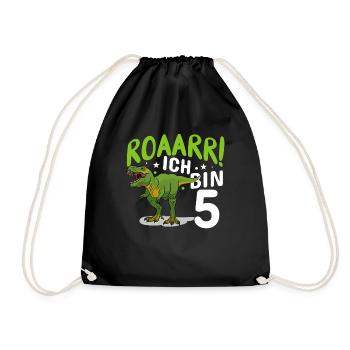 5. Geburtstag 5 Jahre Dino Dinosaurier Fan - Turnbeutel - Schwarz - Vorne