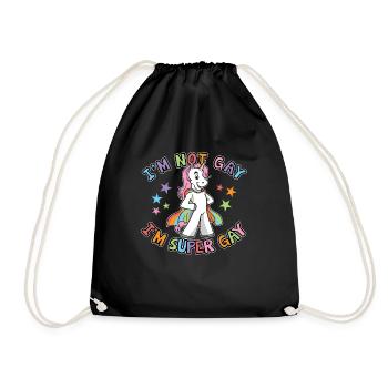 I'm Not Gay I'm Super Gay LGBTQ Einhorn Gay Pride - Turnbeutel - Schwarz - Vorne