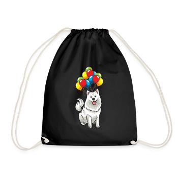 Samoyed dog with balloons funny - Drawstring Bag - black - Front