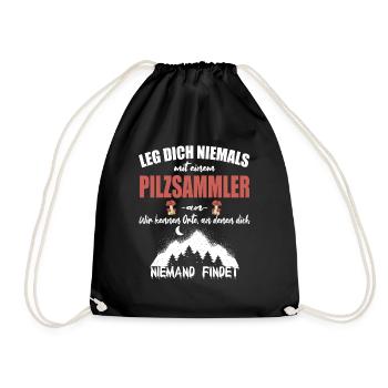 Pilzsammler Pilze sammeln Schwammerlsuche - Turnbeutel - Schwarz - Vorne