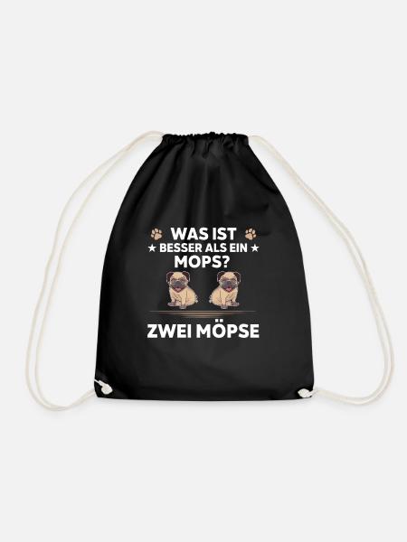 was ist besser als ein Mops zwei Möpse- Hunde - Turnbeutel - Schwarz