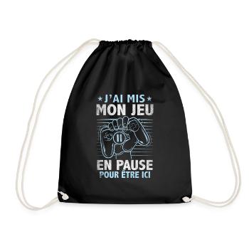 I Have My Game Paused Teen Geek Humor Video Games - Drawstring Bag - black - Front