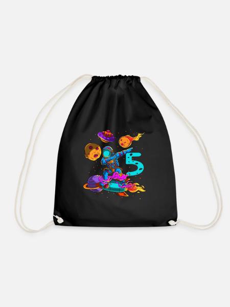 Astronaut In Space 5th Birthday - Drawstring Bag - black