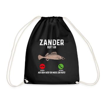 Zander Angeln - Turnbeutel - Schwarz - Vorne