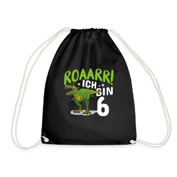 6. Geburtstag 6 Jahre Dino Dinosaurier Fan - Turnbeutel - Schwarz - Vorne