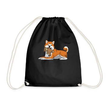 Akita Inu dog with plush toy and many hearts - Drawstring Bag - black - Front