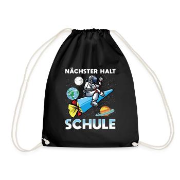Einschulung Schulkind 2021 mit Astronaut & Rakete - Turnbeutel - Schwarz - Vorne