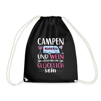 Camping Spruch Damen Wein Weinliebe Natur Zelten - Turnbeutel - Schwarz - Vorne