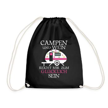 Wein Camping Zelten Wohnmobil Reise Urlaub Spruch - Turnbeutel - Schwarz - Vorne