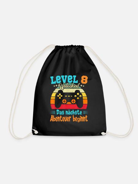 Gamer 8. Geburtstag Geburtstagsshirt Level 8 Jahre - Turnbeutel - Schwarz