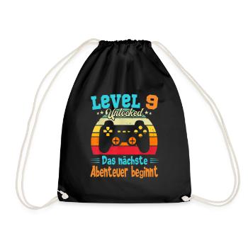 Gamer 9. Geburtstag Geburtstagsshirt Level 9 Jahre - Turnbeutel - Schwarz - Vorne