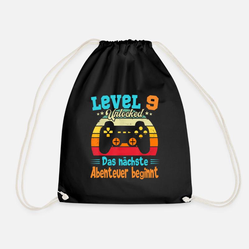 Gamer 9. Geburtstag Geburtstagsshirt Level 9 Jahre - Turnbeutel - Schwarz