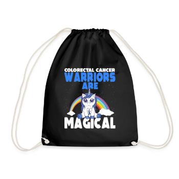 Colon Cancer Awareness Blue Ribbon Unicorn - Drawstring Bag - black - Front