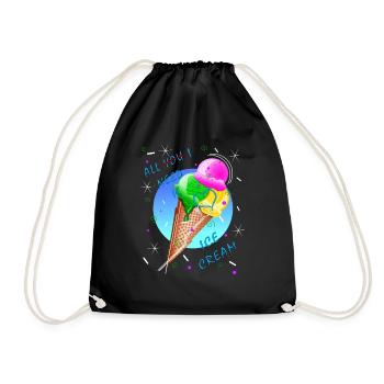 Eis Eiscreme Eissorten Eismaschine Vanilleeis - Turnbeutel - Schwarz - Vorne