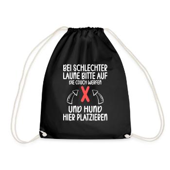 Bei schlechter Laune bitte auf Couch Hund hier - Turnbeutel - Schwarz - Vorne