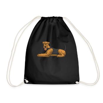 Airedale Terrier Dog - Drawstring Bag - black - Front