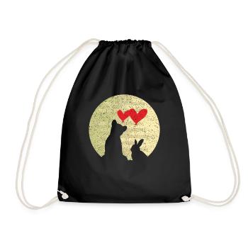 Niedliches Häschen-Bärn-Liebe Ring Ehe Beziehung - Turnbeutel - Schwarz - Vorne