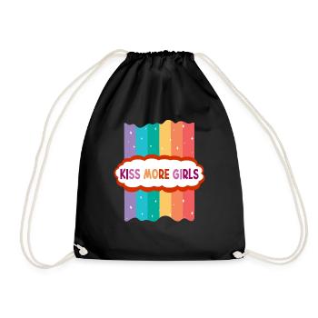Kiss More Girls LGBT Flagge Stolz Regenbogen - Turnbeutel - Schwarz - Vorne