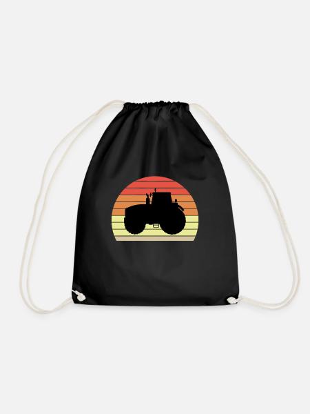 Tractor farmer tractor farm logo - Drawstring Bag - black