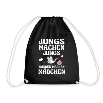 Jungs machen Jungs Männer machen Mädchen Storch - Turnbeutel - Schwarz - Vorne