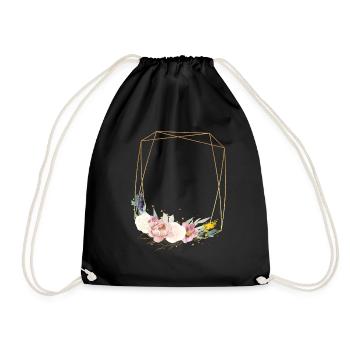 Blumen Geometrisch personalisierbar - Turnbeutel - Schwarz - Vorne