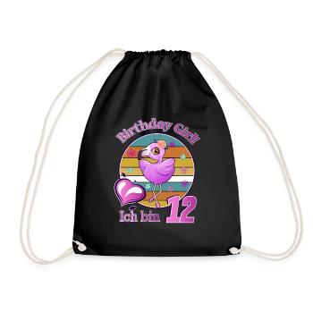 Geburtstag Mädchen Flamingo ich Bin 12 Jahre alt - Turnbeutel - Schwarz - Vorne