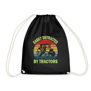 easily distracted by tractors - Drawstring Bag - black - Front