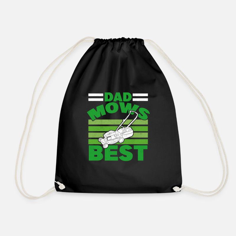 Dad Mows Best Lawnmower Grass Gardening Father - Drawstring Bag - black