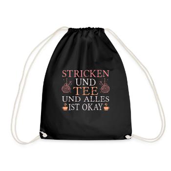Stricken und Tee - Turnbeutel - Schwarz - Vorne