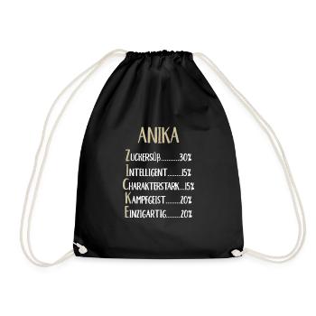 Anika Namenstag Vorname Anika Geschenk Name - Turnbeutel - Schwarz - Vorne