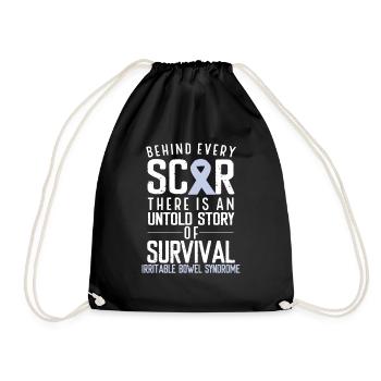 Bowel Syndrome Awareness Periwinkle Ribbon IBS - Drawstring Bag - black - Front