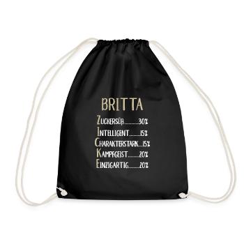 Britta Namenstag Vorname Britta Geschenk Name - Turnbeutel - Schwarz - Vorne