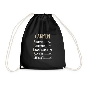 Carmen Namenstag Vorname Carmen Geschenk Name - Turnbeutel - Schwarz - Vorne