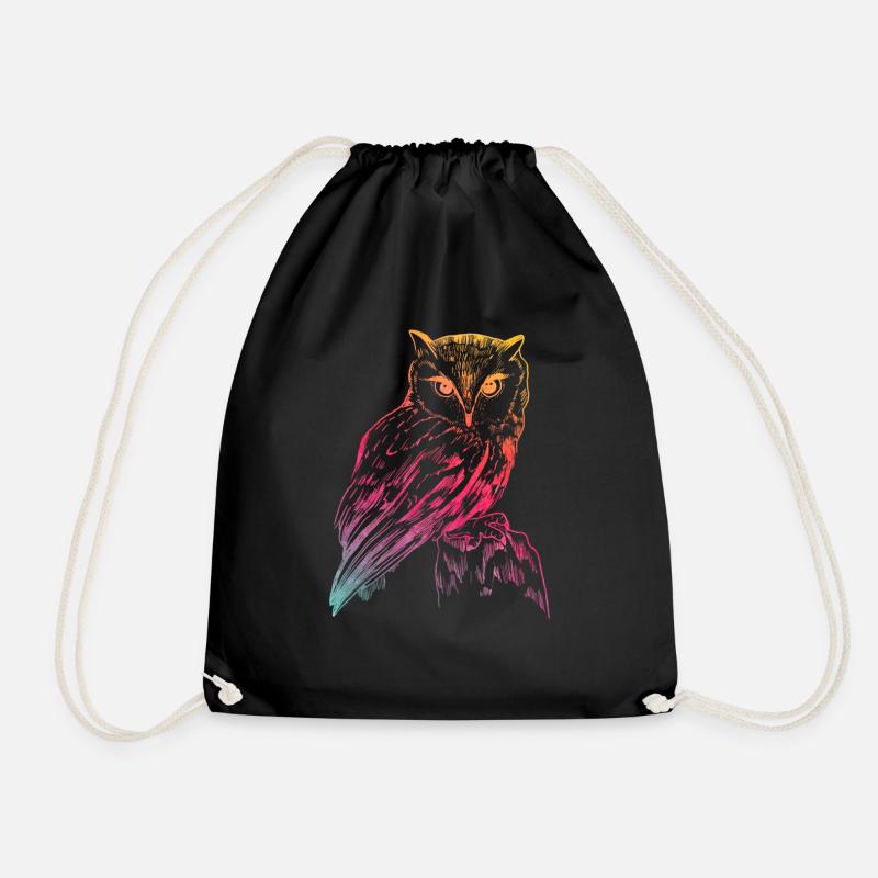 owl - Drawstring Bag - black