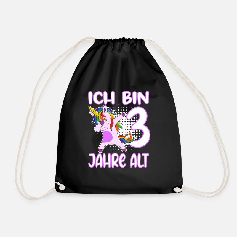 Dabbing Einhorn Ich bin 3 Jahre alt - Turnbeutel - Schwarz