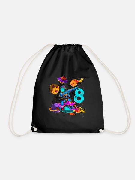 Astronaut In Space 8th Birthday - Drawstring Bag - black