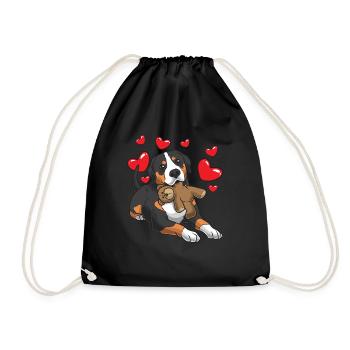 Large Swiss Mountain Dog with cuddly toy - Drawstring Bag - black - Front