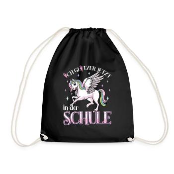 Schulkind Mädchen Einschulung mit Pegasus - Turnbeutel - Schwarz - Vorne