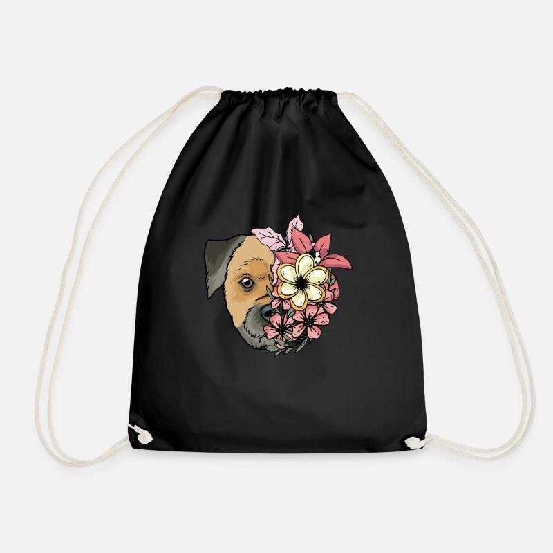 Border Terrier mit Blumen - Turnbeutel - Schwarz
