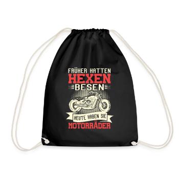 Bikerin Geschenk Früher Hatten Hexen Besen Bike - Turnbeutel - Schwarz - Vorne