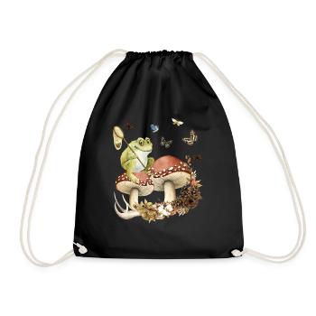 Aesthetic grenouille sur les champignons papillons nature - Sac de sport léger - noir - Devant
