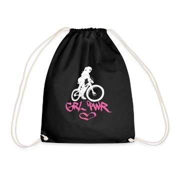 Mountain Bike MTB Mädchen Girl Power grl pwr Biker - Turnbeutel - Schwarz - Vorne