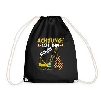 4. Geburtstag Ich bin schon 4 Bagger Kran Geschenk - Turnbeutel - Schwarz - Vorne
