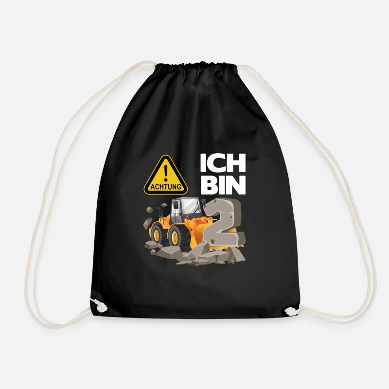 Bagger 2. Geburtstagsshirt Junge 2 Jahre Baustelle - Turnbeutel - Schwarz