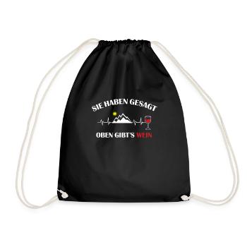 Wein Herzschlag Berge Wandern Geschenk - Turnbeutel - Schwarz - Vorne