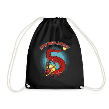 5. Geburtstag Ninja und Drachen - Turnbeutel - Schwarz - Vorne
