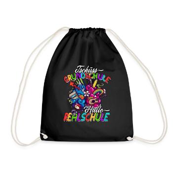 Tschüss Grundschule Hallo Realschule Geschenkidee - Turnbeutel - Schwarz - Vorne