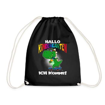 Hallo Kindergarten ich komme T-Rex Dino - Turnbeutel - Schwarz - Vorne